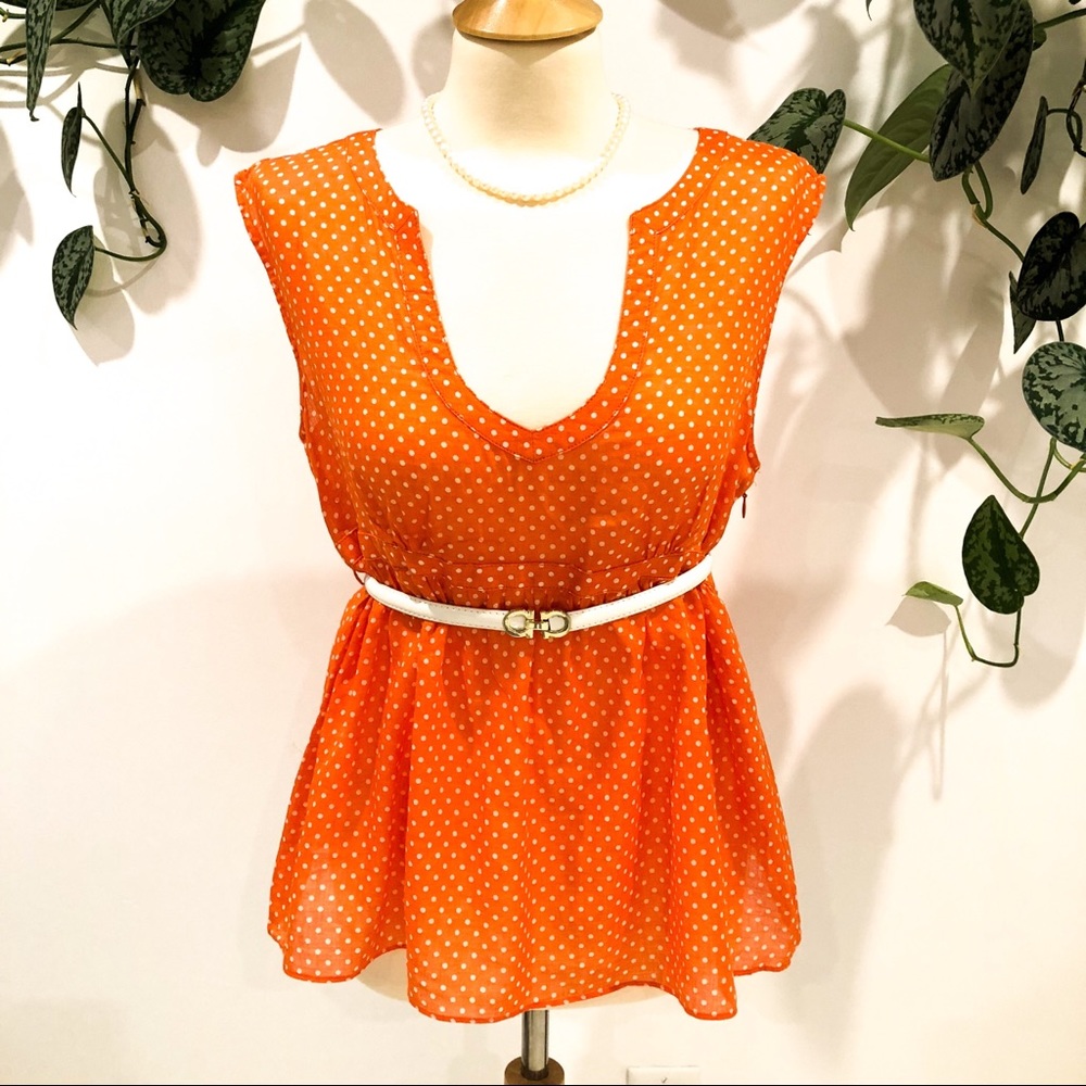 J Crew Blouse Orange Polka Dot Size 12
